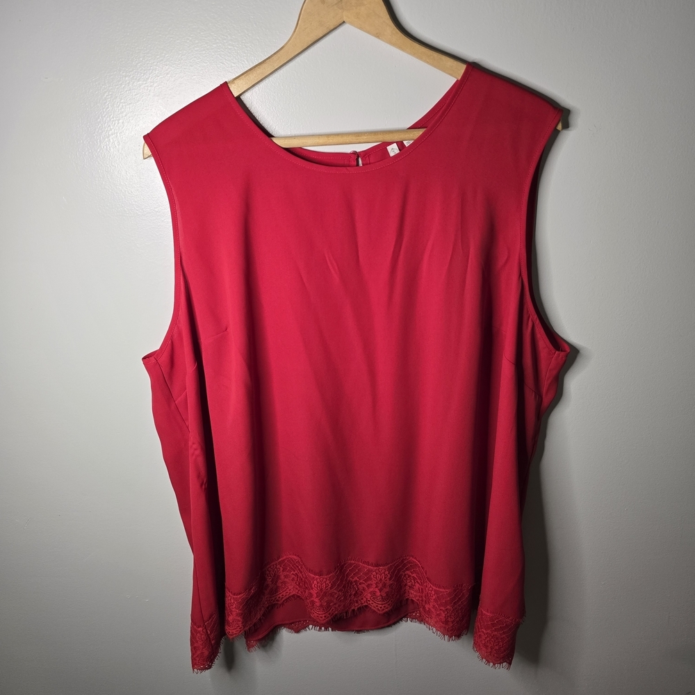 Cato Women’s Plus Size Red Sleeveless Blouse with Lace Trim Hem Size 26/28